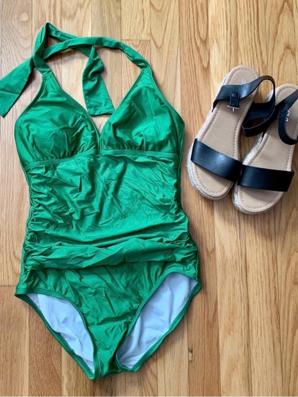 Woman’s Emerald Green Halter One-Piece Swimsuit